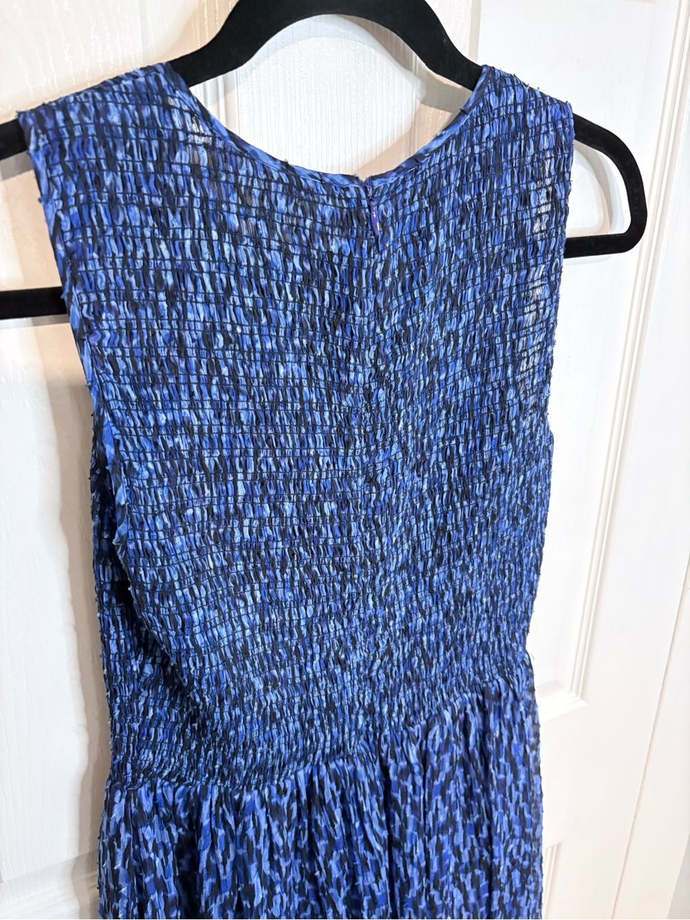 Rebecca Taylor Silk Blend Smocked Midi Dress Blue Print Sleeveless Size 4 - Picture 10 of 12